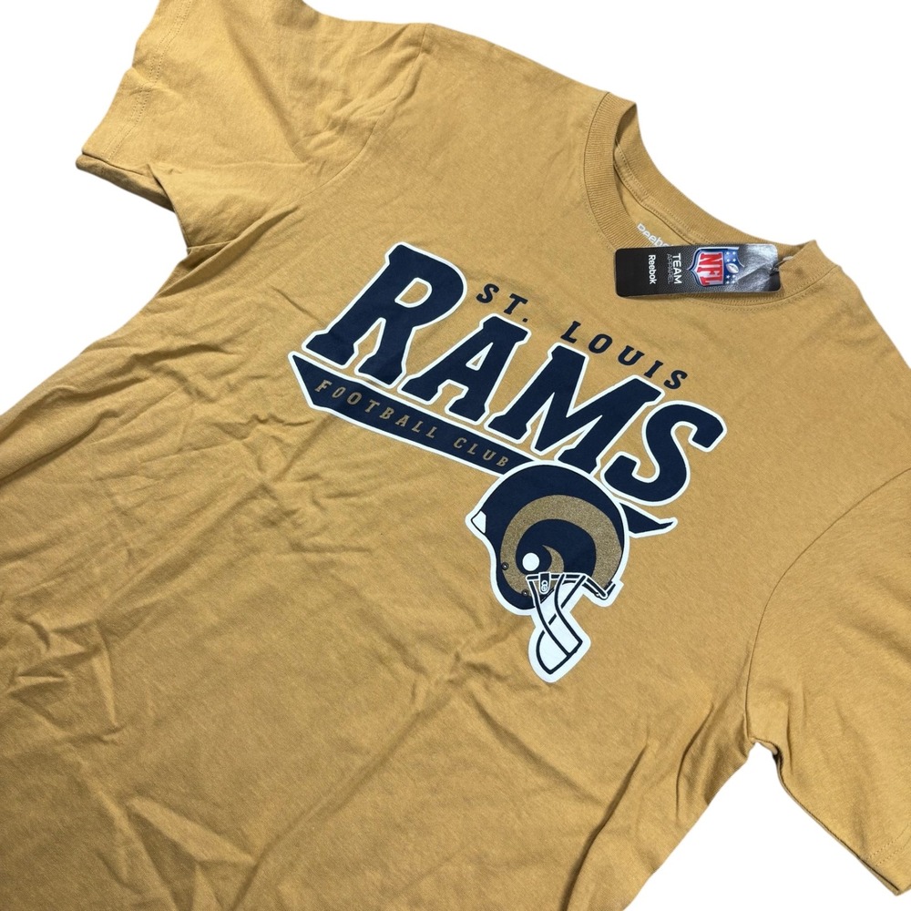 VTG St. Louis Rams Football Reebok NFL Team Apparel T-Shirt Mens L gold navy‎